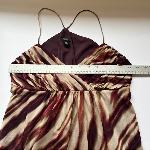 Ann Taylor Silk Dress Water Color Animal Print Flowy Lined Lightweight Tan Sz 6P - Picture 7 of 14